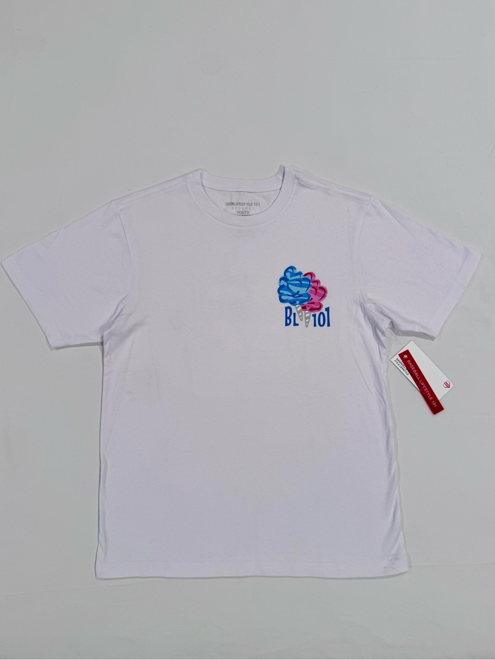 New Baseball Lifestyle 101 Home Run Sugar Tee Boys XL Cotton Candy White Summer